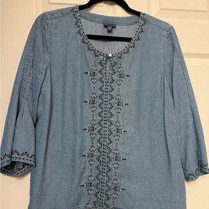 J. Jill Light Blue Embroidered Blouse small